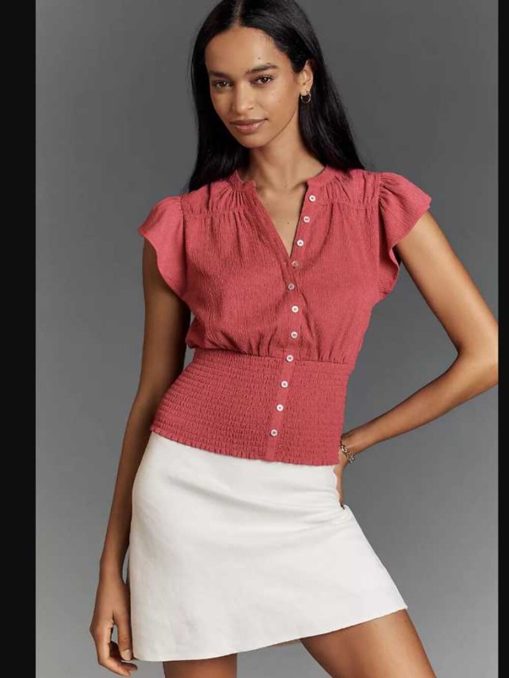 New XXS Anthropologie x Maeve short-sleeve v-neck fitted-waist top in Pink